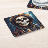 Griezelig Grinning Skeleton Halloween Kartonnen Onderzetters (Schuin)