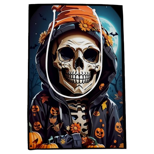 Griezelig Grinning Skeleton Halloween Medium Cadeauzakje (Voorkant)