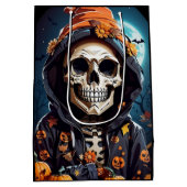 Griezelig Grinning Skeleton Halloween Medium Cadeauzakje (Achterkant)