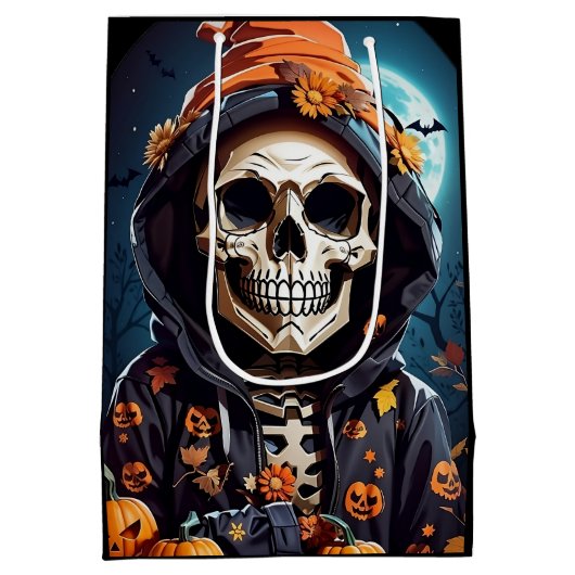 Griezelig Grinning Skeleton Halloween Medium Cadeauzakje (Achterkant)