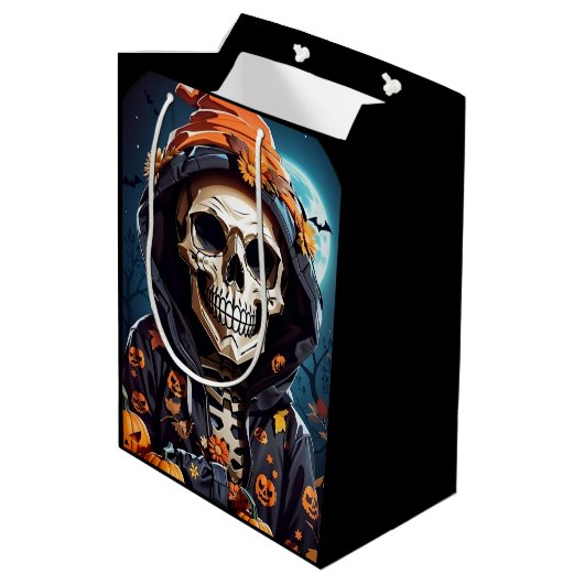 Griezelig Grinning Skeleton Halloween Medium Cadeauzakje (Achterkant Gekanteld)