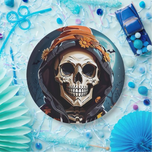 Griezelig Grinning Skeleton Halloween Papieren Bordje (Feest)