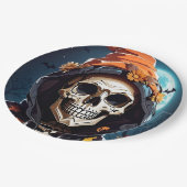 Griezelig Grinning Skeleton Halloween Papieren Bordje (Gekanteld)