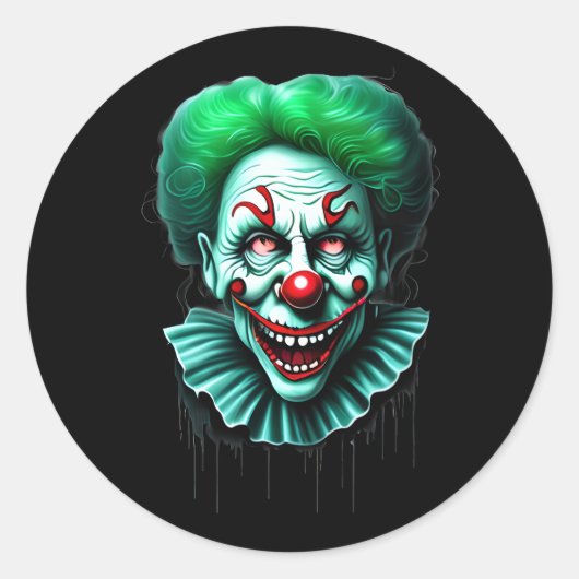Griezelig groen haar clown ronde sticker (Voorkant)