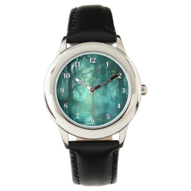 Griezelig groen moeras witte nummers horloge (Voorkant)