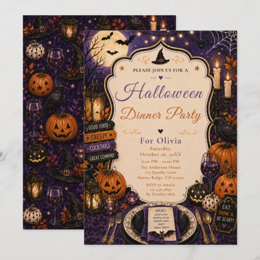 Griezelig Halloween-dinerfeest Kaart (Voorkant / Achterkant)