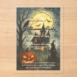 Griezelig Halloween Feest - Spokenhuis & Pompoen Acryl Uitnodigingen