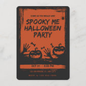 Griezelig Halloween-feest Uitnodiging Oranje Zwart (Voorkant)