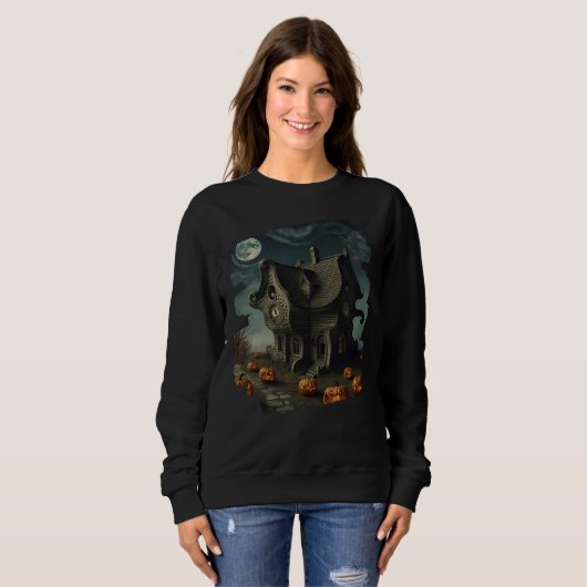 Griezelig Halloween-huis met pompoenen en volle ma Trui (Voorkant volledig)