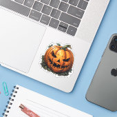 Griezelig Halloween Koel Sinaasappel Pompoen Gezic Sticker (Laptop met iPhone)