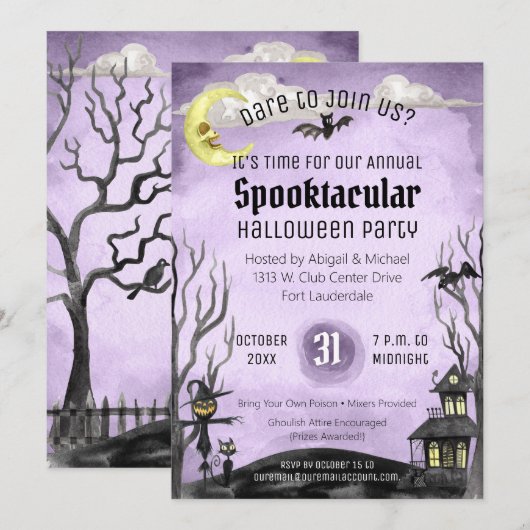 Griezelig Halloween Kostuum Party Spooky Paarse Zw Kaart (Voorkant / Achterkant)