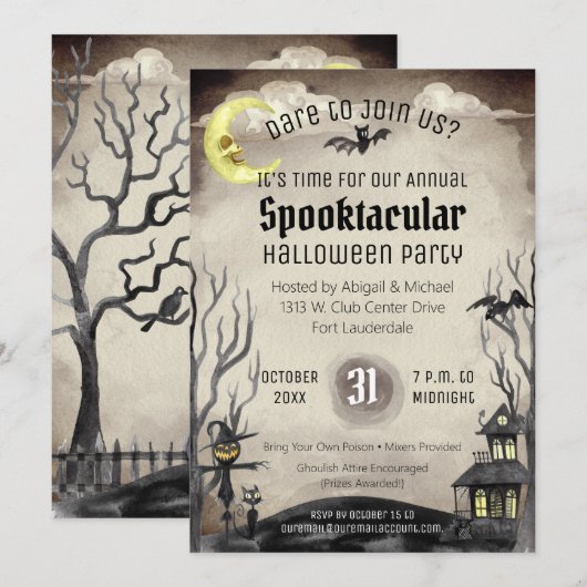 Griezelig Halloween Kostuum Party Spooky Sepia Ton Kaart (Voorkant / Achterkant)
