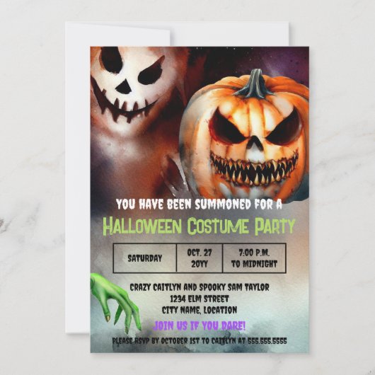 Griezelig Halloween Kostuum Party Uitnodiging (Voorkant)