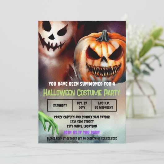Griezelig Halloween Kostuum Party Uitnodiging (Staand voorkant)