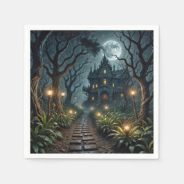 Griezelig Halloween-landhuis in het maanlicht Servet