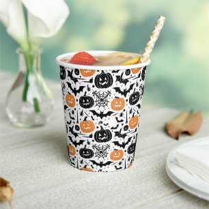 Griezelig Halloween Naadloos Patroon Papieren Bekers