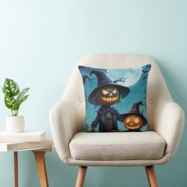 Griezelig Halloween Pompoen Duo Kussen (Throw Pillow 100% polyester heavyweight stretch material. Hidden zipper Made in the USA.
)