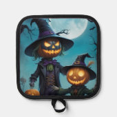 Griezelig Halloween Pompoen Duo Pannenlap (Voorkant)