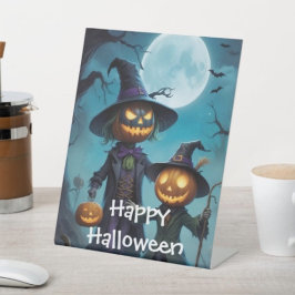 Griezelig Halloween Pompoen Duo Reclamebord Met Voetstuk