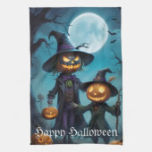 Griezelig Halloween Pompoen Duo Theedoek (Verticaal)