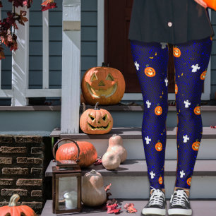 Griezelig Halloween-pompoen- en spookpatroon blauw Leggings