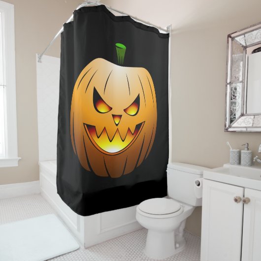 Griezelig Halloween Pompoenengezicht Douchegordijn (In situ)