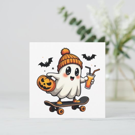 Griezelig Halloween Schaatsen Pompoen Kruiden Gees Aankondiging (Staand voorkant)