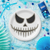 Griezelig Halloween Skelet Gezicht Rond Papieren Bordje (Feest)