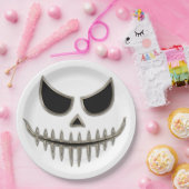 Griezelig Halloween Skelet Gezicht Rond Papieren Bordje (Feest)