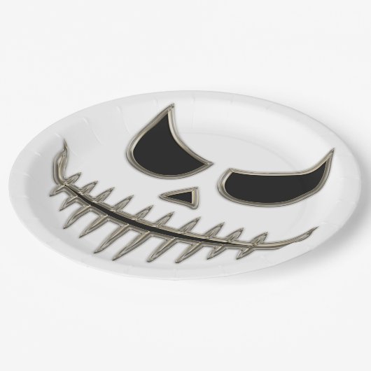 Griezelig Halloween Skelet Gezicht Rond Papieren Bordje (Gekanteld)