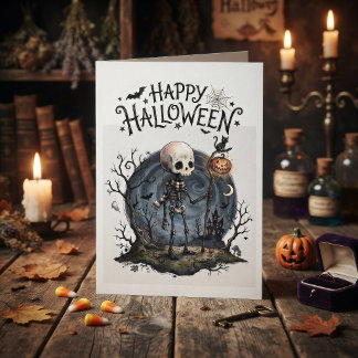 Griezelig Halloween-skelet & Jack-o'-Lantern Kaart