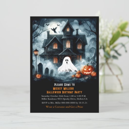 Griezelig Halloween Spokenhuis Kinderen Verjaardag Kaart (Staand voorkant)