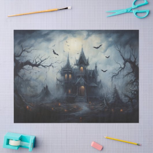 Griezelig Halloween Spokenhuis voor Decoupage Tissuepapier (Craft)