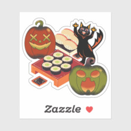 Griezelig Halloween Sushi Feest met Speelse Zwarte Sticker