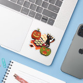 Griezelig Halloween Sushi Feest met Speelse Zwarte Sticker (Laptop met iPhone)