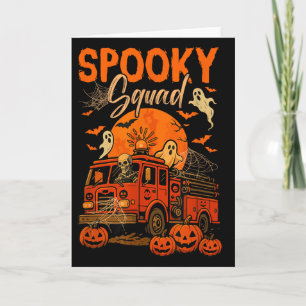 Griezelig Halloween-team skelet rijdt brandweerwag Kaart