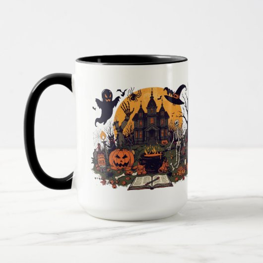 Griezelig Halloween Vintage Design – Geest, Pompoe Mok (Links)