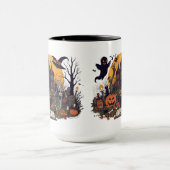 Griezelig Halloween Vintage Design – Geest, Pompoe Mok (Midden)