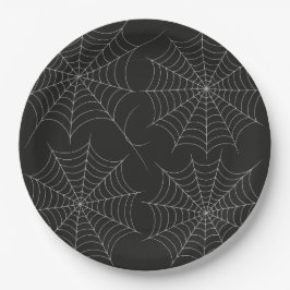 Griezelig Halloweenfeest Spinnenweb Krachtig Zwart Papieren Bordje
