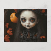 griezelig hekspop Oranje ogen spookachtig hallowee Feestdagenkaart (Voorkant)