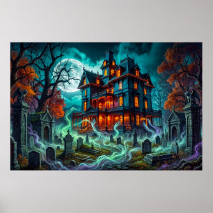 Griezelig huis bij de spookachtige begraafplaats poster