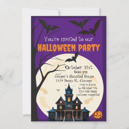 Griezelig Huis Halloween Feest Kaart (Voorkant)