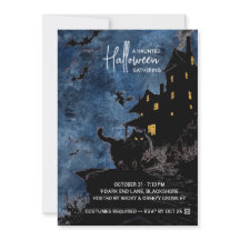 Griezelig Huis Halloween Feest Uitnodiging – Blauw