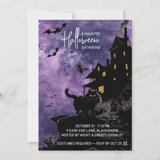 Griezelig Huis Halloween Feest Uitnodiging – Paars (Voorkant)
