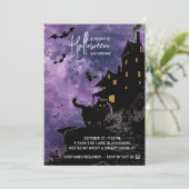 Griezelig Huis Halloween Feest Uitnodiging – Paars (Staand voorkant)
