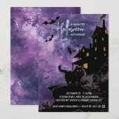 Griezelig Huis Halloween Feest Uitnodiging – Paars (Voorkant / Achterkant)