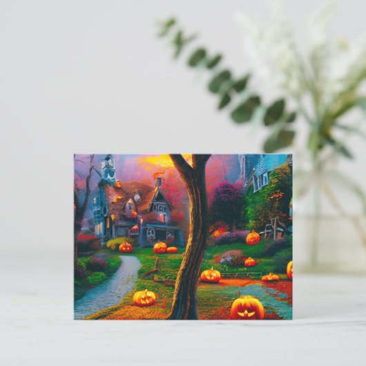 Griezelig huis met Jack-O' lantaarns Halloween Feestdagenkaart