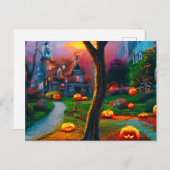 Griezelig huis met Jack-O' lantaarns Halloween Feestdagenkaart