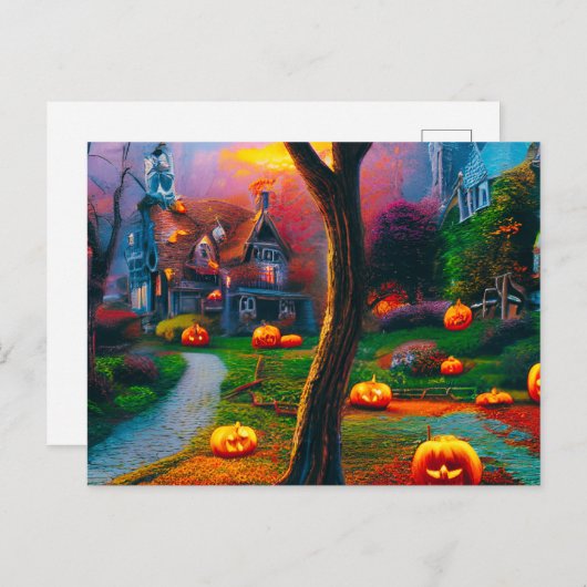 Griezelig huis met Jack-O' lantaarns Halloween Feestdagenkaart (Voorkant / Achterkant)