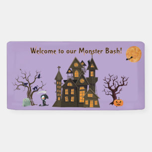 Griezelig huis vleermuizen katten Reaper Halloween Spandoek